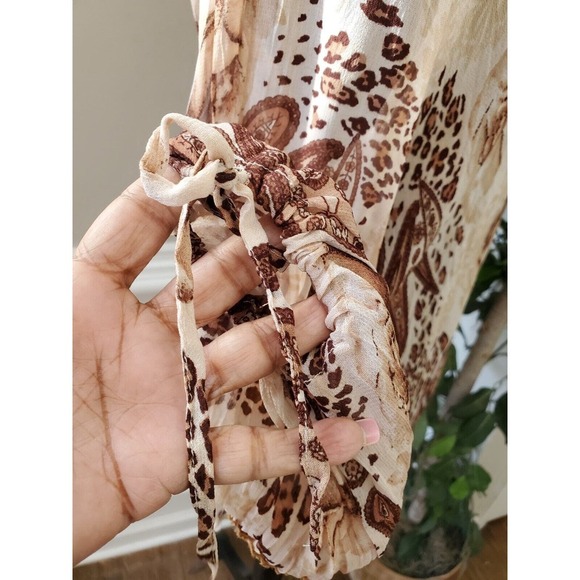 American Angel Women's Beige & Brown Rayon Round Neck Long Sleeve Top Blouse 1X - Picture 11 of 12